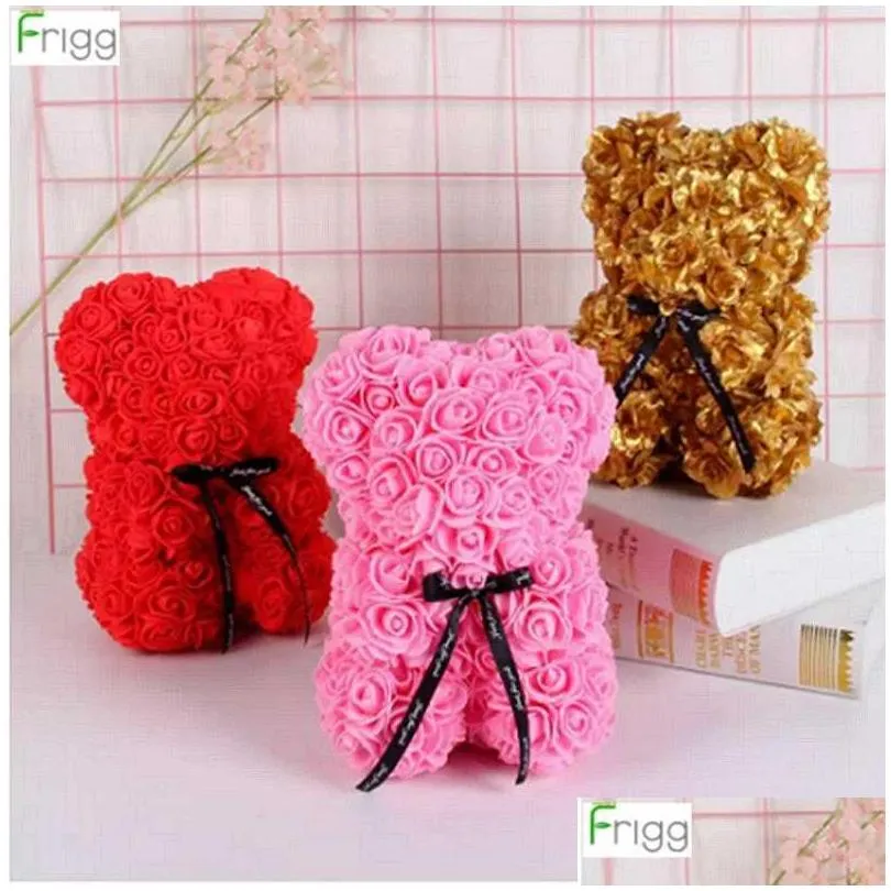 decorative flowers wreaths 25cm teddy bear rose artificial for women valentines wedding birthday gift packaging box home decor