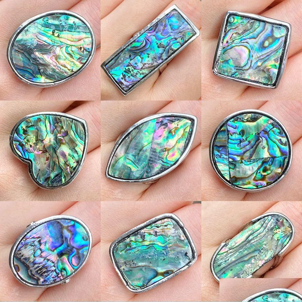 wholesale 12pcs big fashion charm shell abalone rings mix for women men party gifts retro jewelry lots