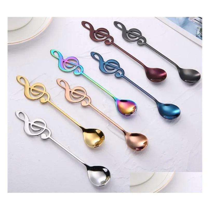 7 colors stainless steel spoons small coffee spoons creative music symbol spoons for ice cream dessert tea