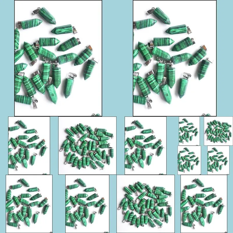 wholesale 50pcs/lot 2021 green malachite stone hexagonal pillar charms pendants fit necklace making