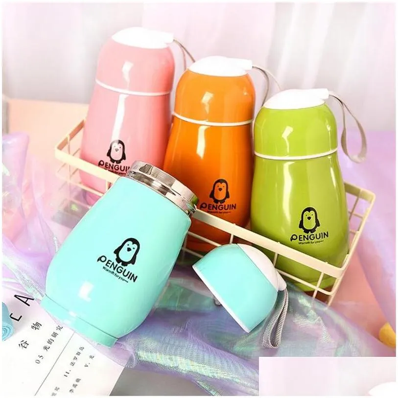 stainless steel vacuum cup 300ml cartoon penguin shaped vacuum flasks customizable design doubledeck insulated mug student water