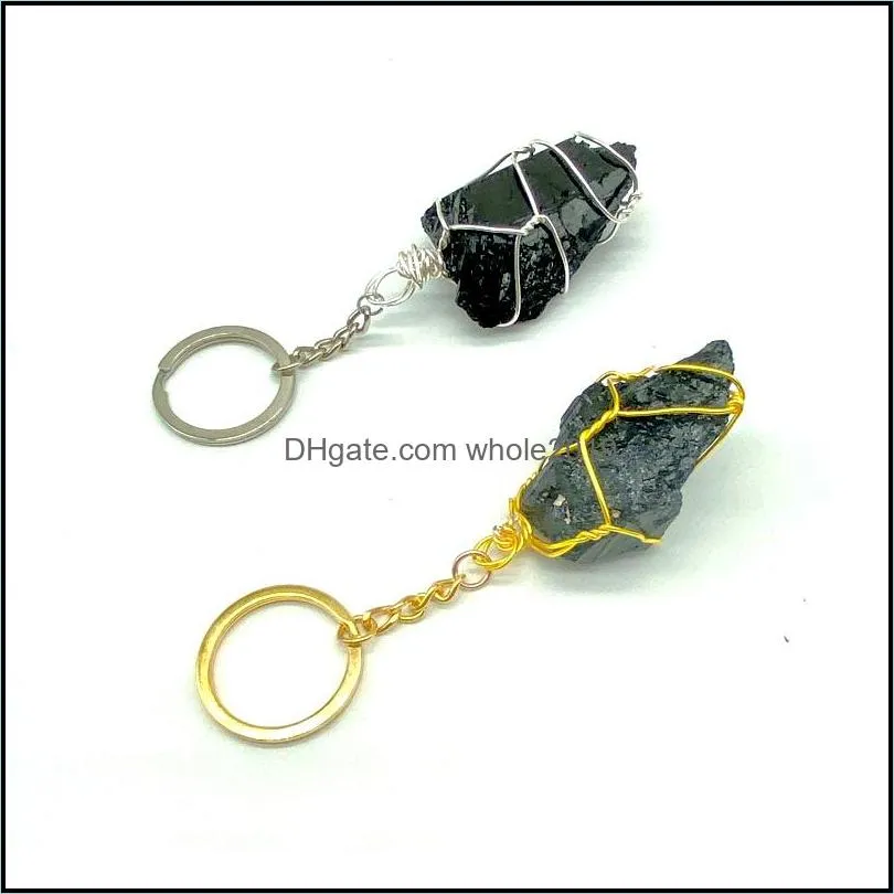 natural black original stone gold silver plated key rings keychains for women men fashion party club decor jewelry