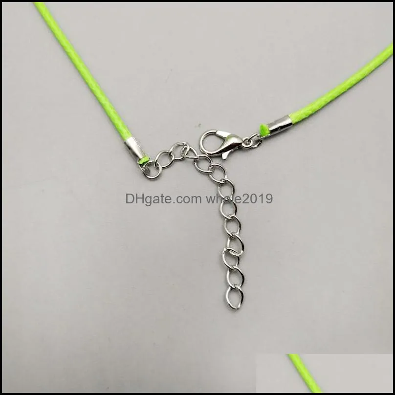 wholesale fashion 2mm wax leather cord necklace 45cm green color lobster clasp rope chain jewelry accessories 100pcs/lot