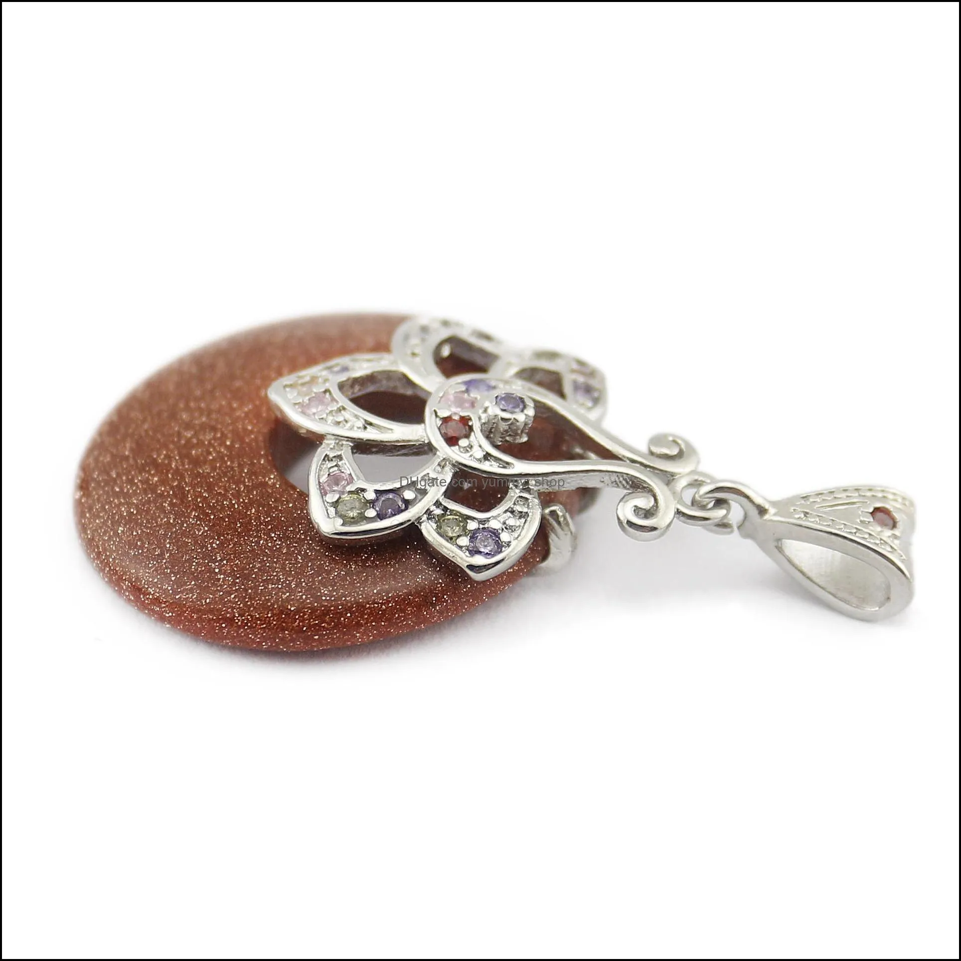 agate donut pendant circle stone pendants jasper crystal with diamond zircon flower gemstones beads healing crystals