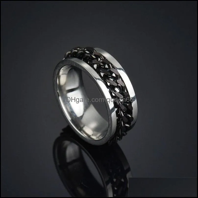 stainless steel chain link ring fashion women rotatable men jewelry spinner corkscrew ring gift 20220228 t2