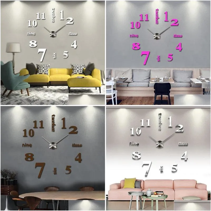  3d diy acrylic miroir wall stickers clock watch clocks quartz modern reloj de pared home decoration