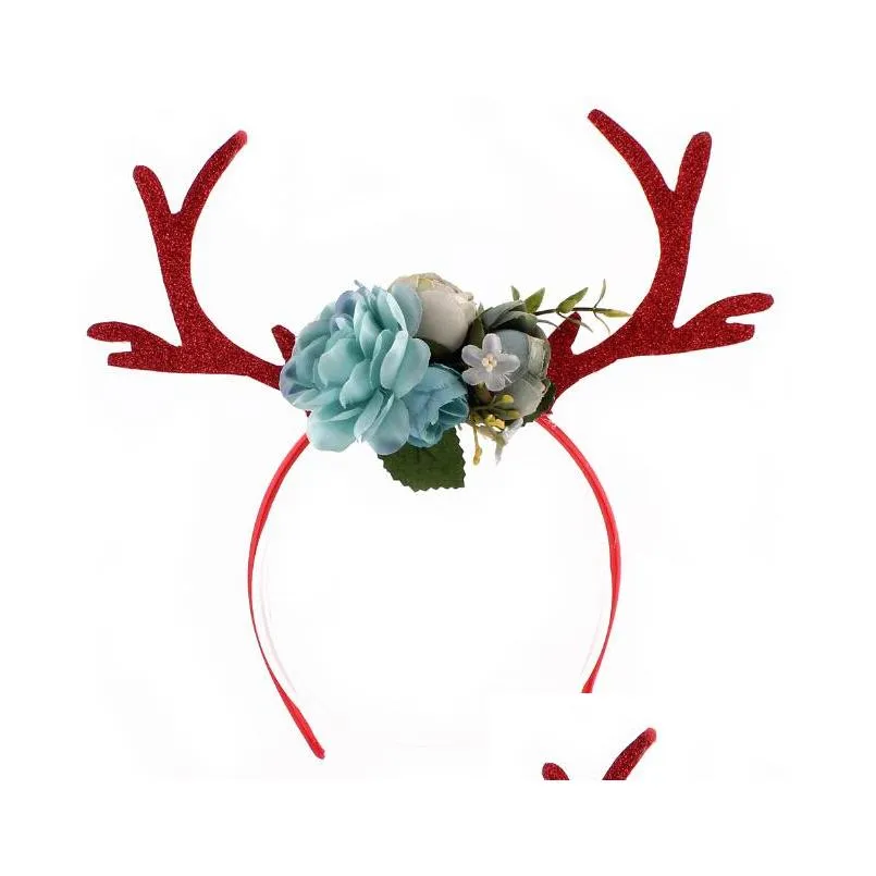 christmas headband elk deer antlers ear hair hoop with flowers antlers costume