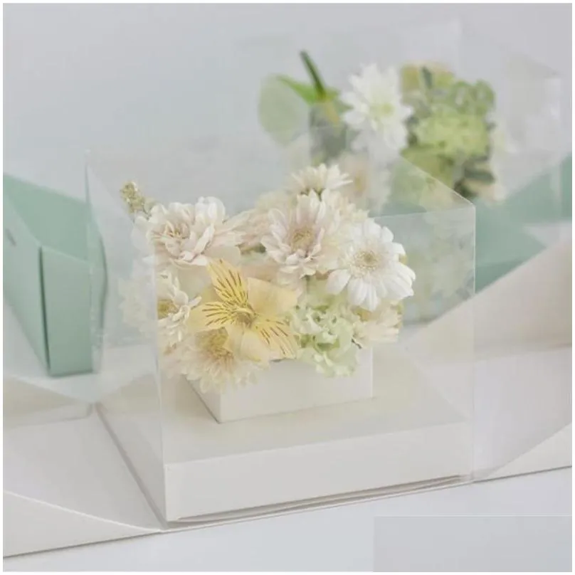 square v window transparent pvc folding portable paper box with ribbon surprise rose flower box bouquet arrangement european gif1