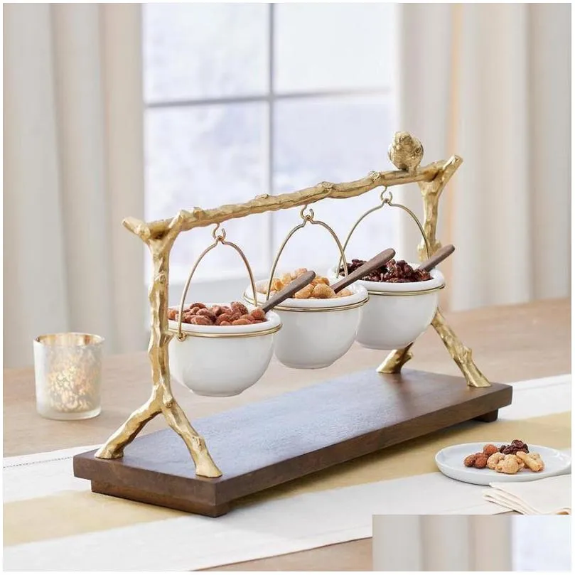 dishes plates living room home gold oak branch snack bowl stand fruit plate dish creative modern dried basket candy