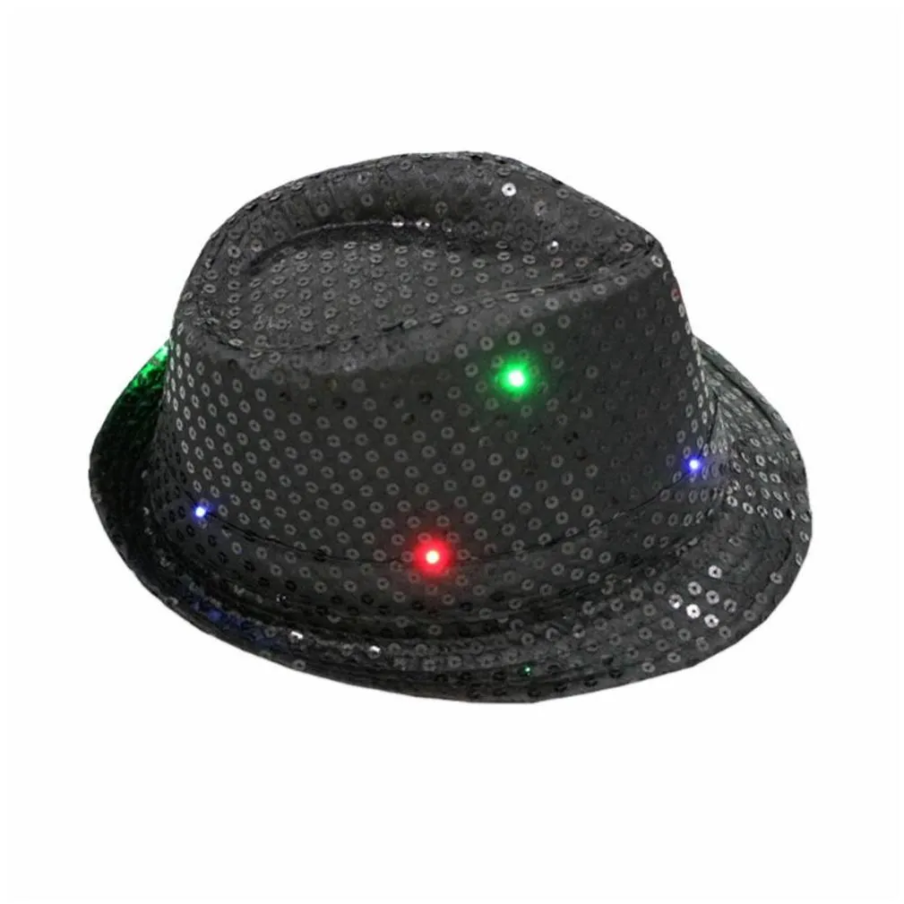 party hats mens flashing light up led fedora trilby sequin fancy dress dance party hat for stage wear