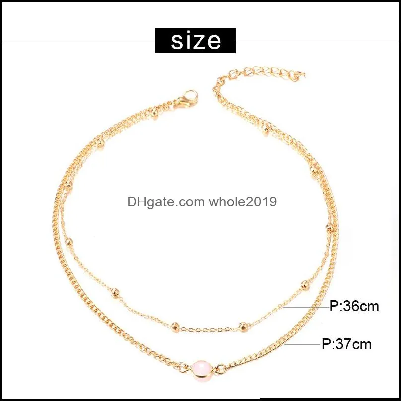 2019 new bohemian fashion small beads double charm necklace for women round gemstone pendant gold chain choker necklace party jewelry