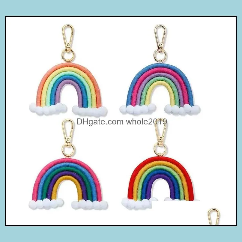 weaving rainbow keychains for women boho handmade key holder keyring macrame bag charm car hanging jewelry