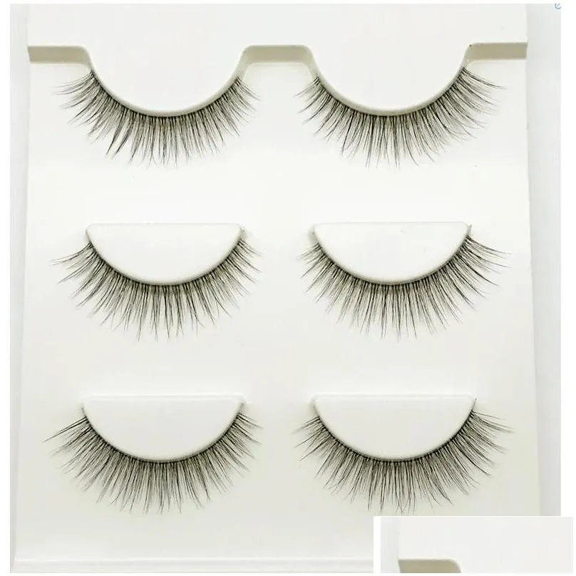 false eyelashes 3pair invisible band transparent 3d lashes natural long wispy