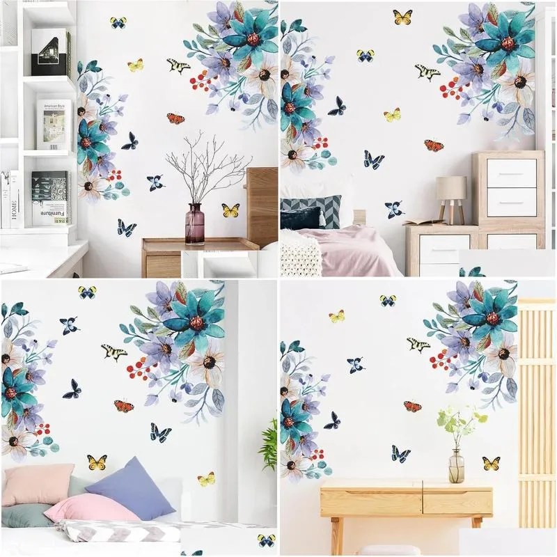 wall stickers painted flowers butterfly living room bedroom porch decoration decals removable romantic home decor