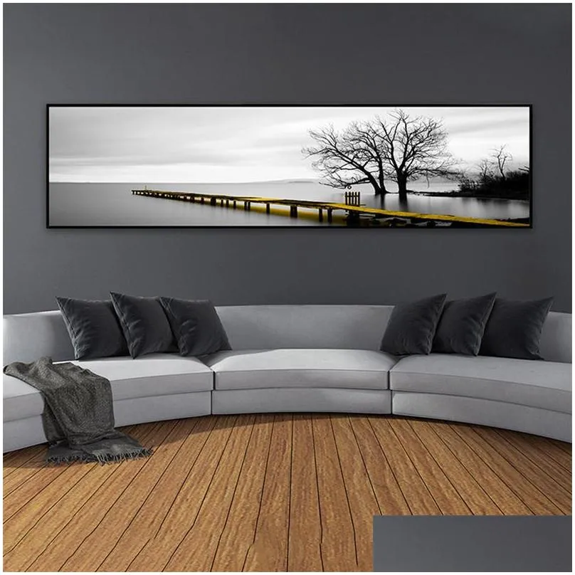 paintings sea yellow boat bridge tower posters and prints landscape pictures for home canvas painting wall art living room decoration