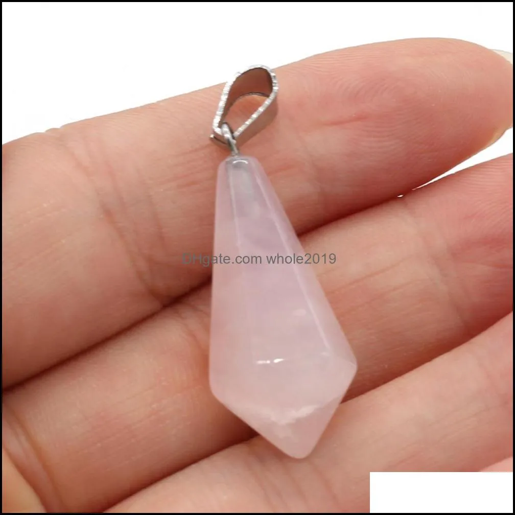 natural stone pendant rose quartzs red agates polygonal rhombus shape pendants for making diy jewelry necklace size 13x28mm