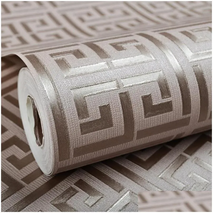 contemporary modern geometric wallpaper neutral greek key design pvc wall paper for bedroom 0.53m x 10m roll gold on white