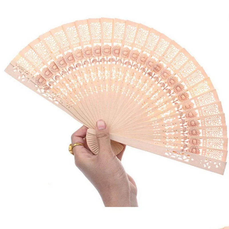 party favor lady chinese japanese style hollow wooden folding bamboo carved hand fan 1pc