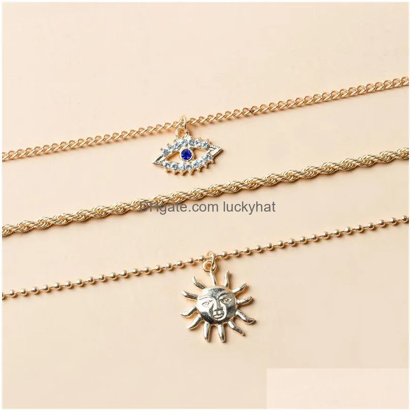 fashion jewelry evil eye multi layer necklace for women blue eyes sun pendant choker necklaces