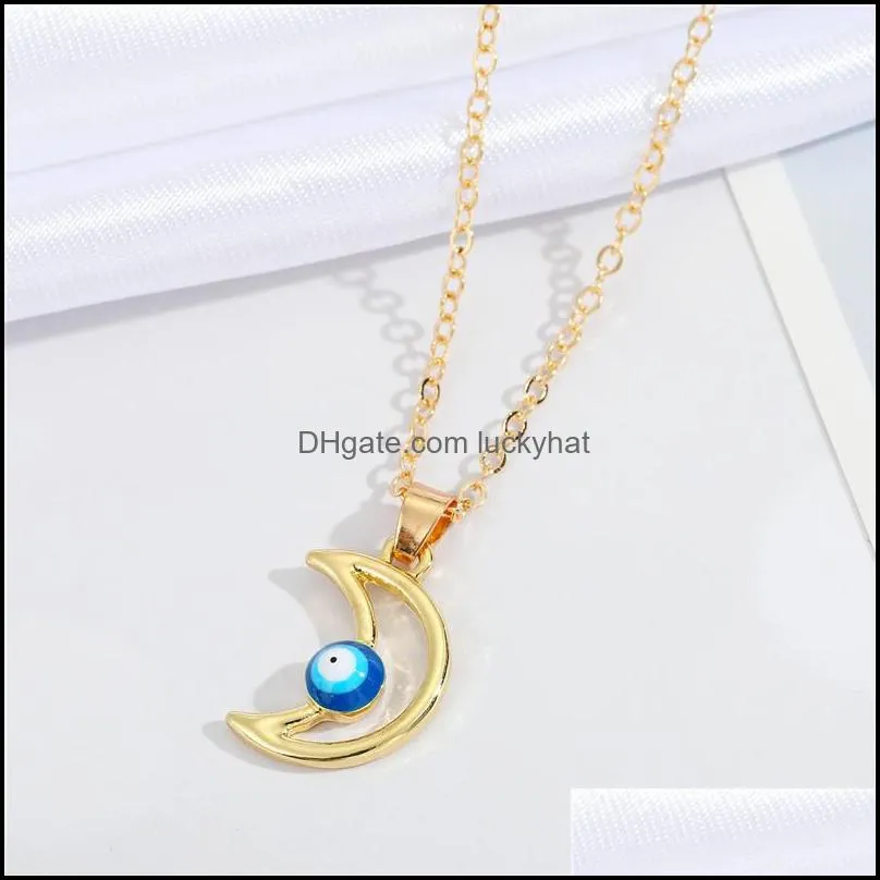 wholesale creative geometric cross hollow blue eyes clavicle chain necklace devils eye pendant necklaces 148c3