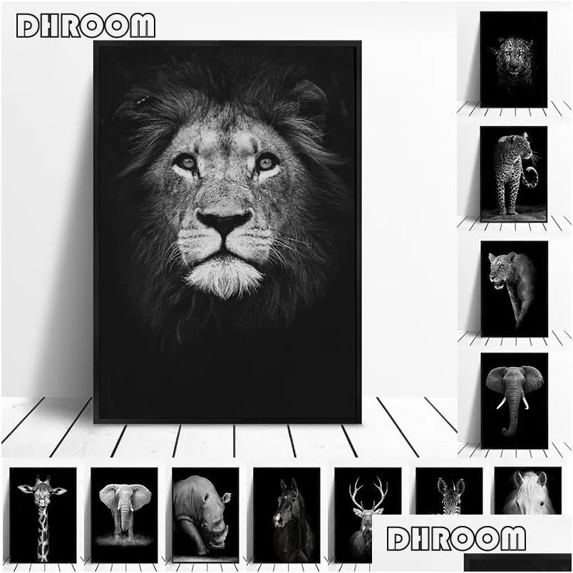 canvas painting animal wall art lion elephant deer zebra posters and prints wall pictures for living room decoration home decor