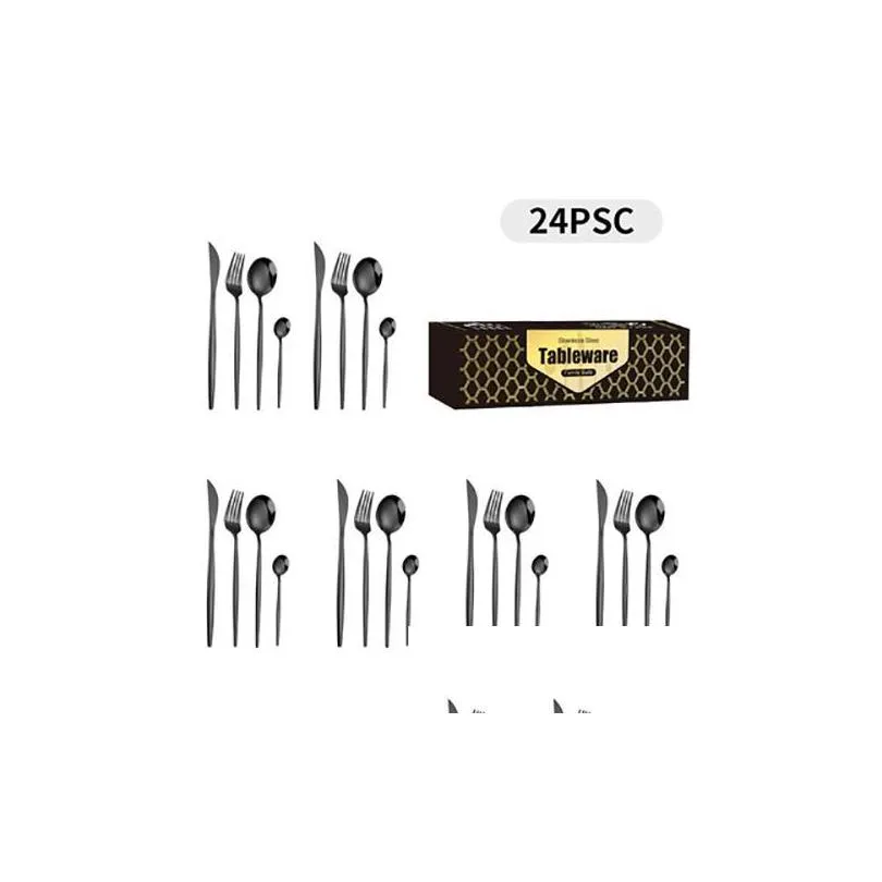 dinnerware sets 24pcs cutlery set stainless knife fork spoon flatware steel gold color dishwasher gift box kitchenware