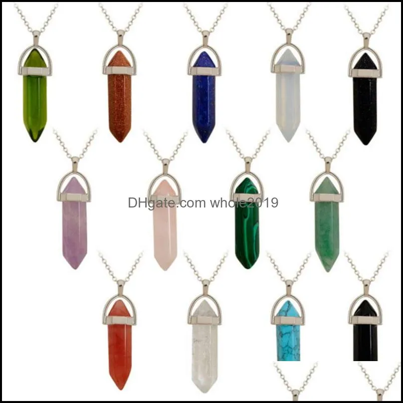 different styles natural stone pendant necklace women men crystal summer jewelry with rope chain