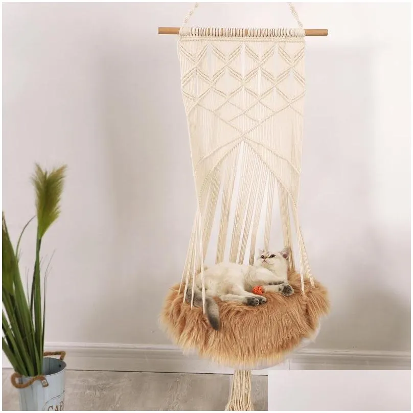 cat swing hammock boho style cage bed handmade hanging sleep chair seats tassel cats toy play cotton rope pets house