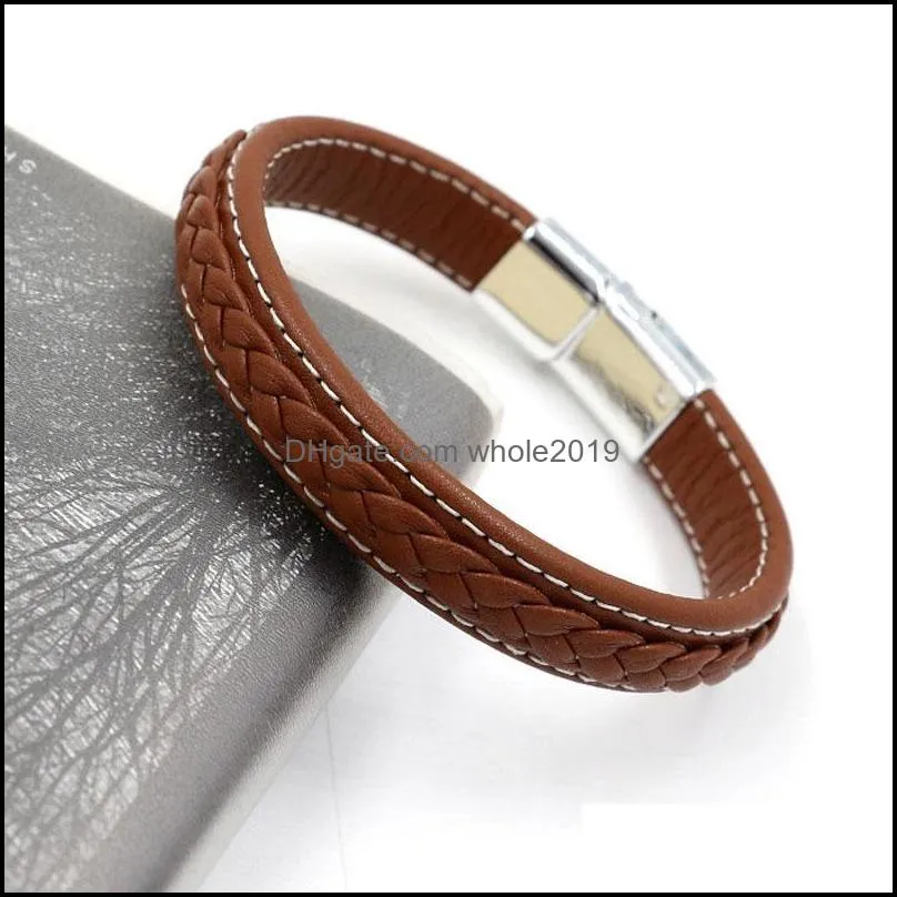 fashion simple black brown color leather charm bracelets punk retro bangle for men women decor jewelry