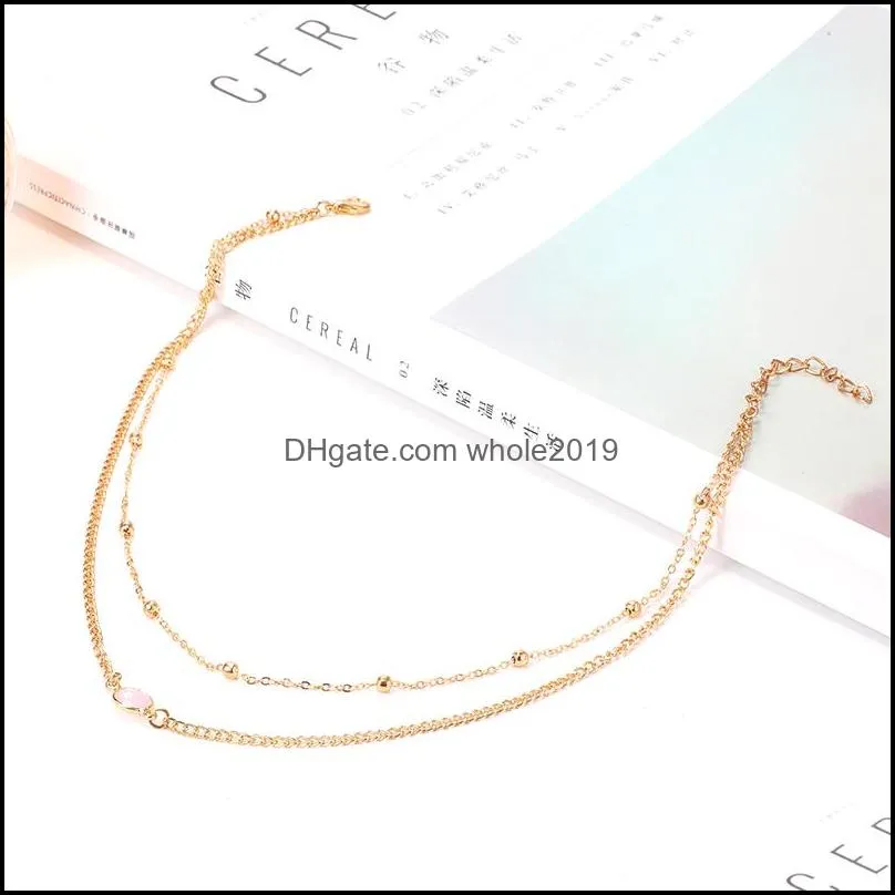2019 new bohemian fashion small beads double charm necklace for women round gemstone pendant gold chain choker necklace party jewelry