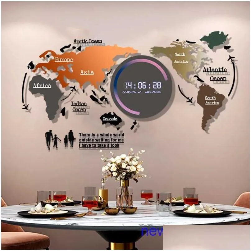 factory outlet fashionable and creative wall hanging world map electronic clock nordic living room home restaurant online red