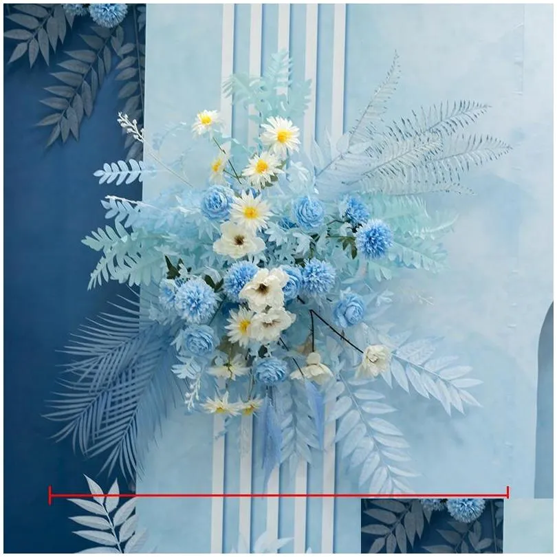 decorative flowers wreaths blue series wedding floral arrangement artificial flower row table road lead t stage backdrop corner ball