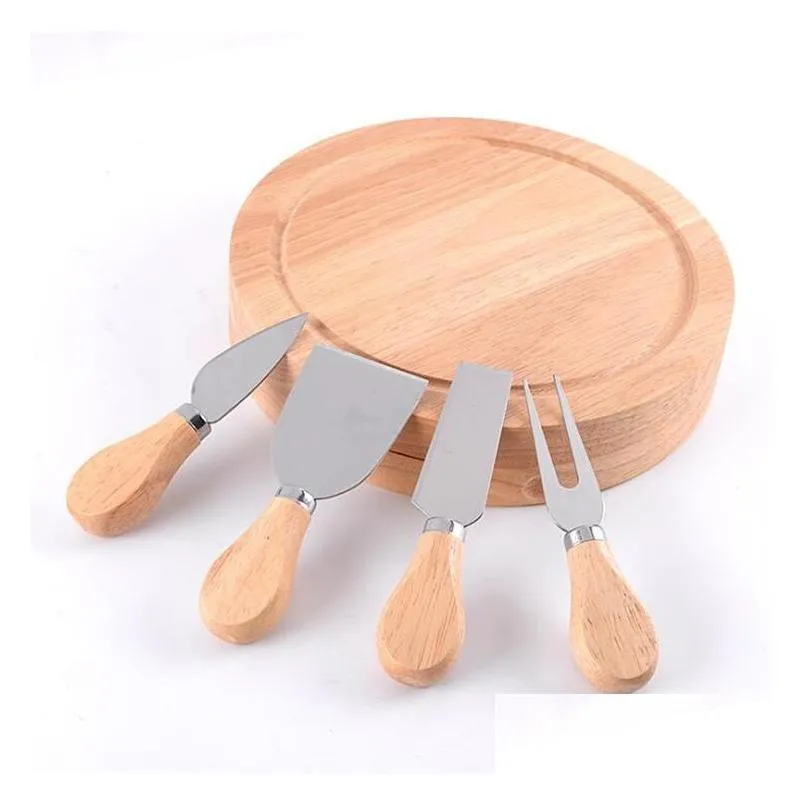 useful cheese tools set 4pcs/set oak handle knife fork shovel kit graters for cutting baking cheese board sets butter pizza slicer