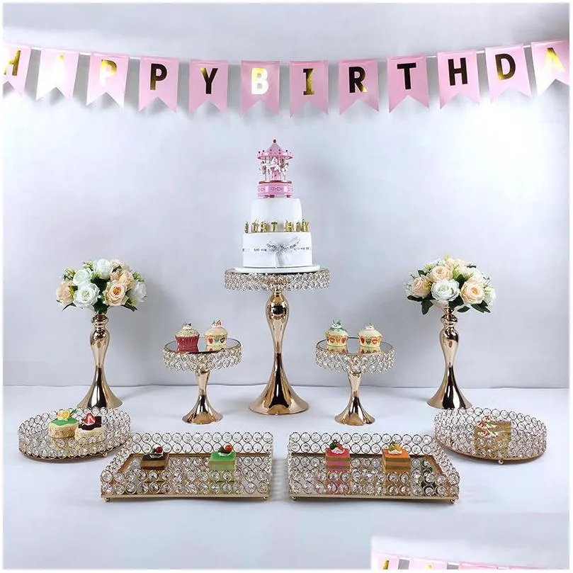 dishes plates 6pcs gold mirror metal round cake stand wedding birthday party dessert cupcake pedestal display plate home decor
