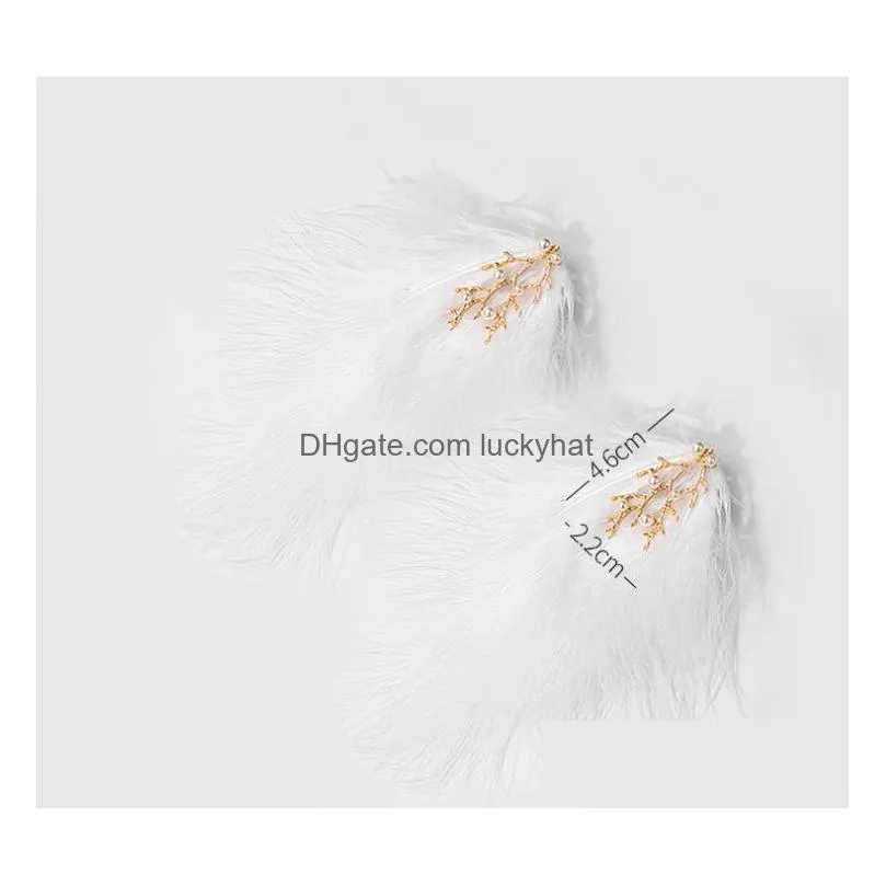 fashion jewelry pearls branch white feather hairpin wedding dress photo headpiece feather barrette