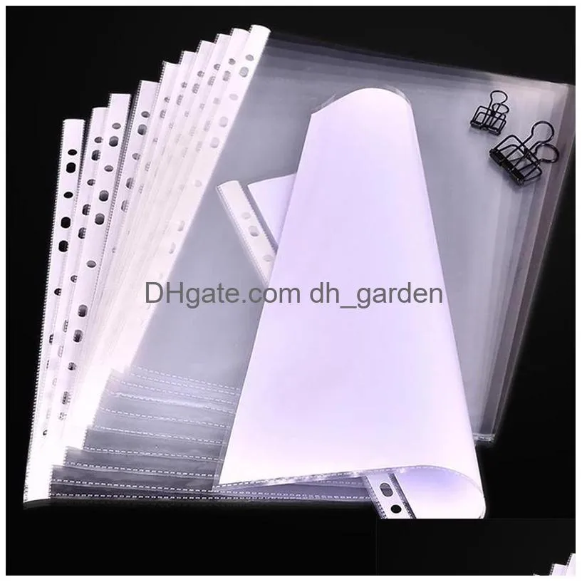 100pcs a4 transparent plastic punched pockets folders filing thin 11holes loose leaf file storage documents