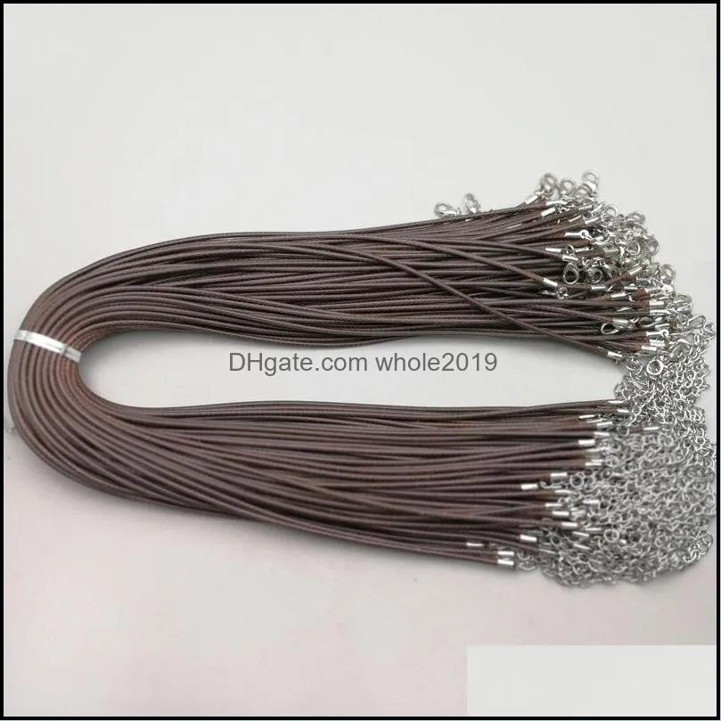 wholesale fashion 2mm wax leather cord necklace 45cm deep coffee lobster clasp rope chain jewelry accessories 100pcs/lot