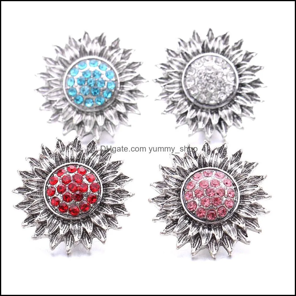 rhinestone snap button jewelry components 18mm metal sunflower snaps buttons fit bracelet bangle noosa b1205