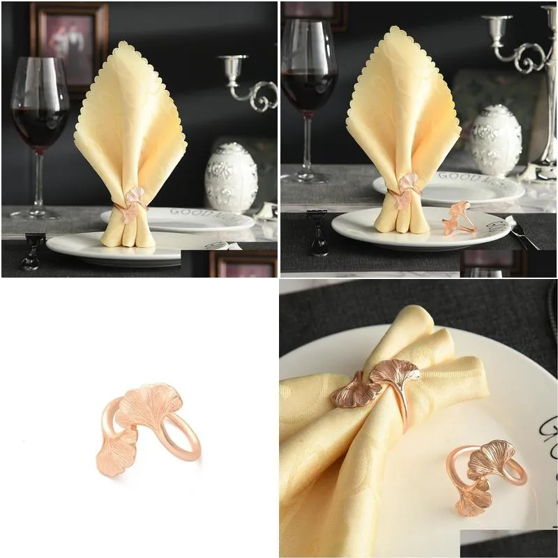 10pcs/metal rose gold apricot leaf napkin ring table top decoration holder for western wedding banquets etc. rings