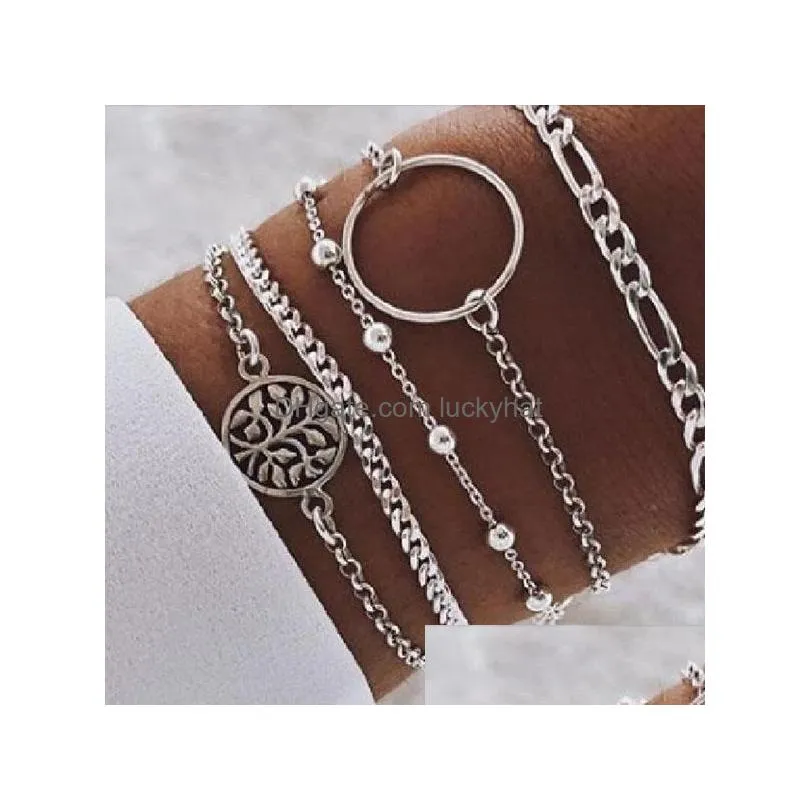 fashion jewelry bracelet set hollow out circle moon chain bracelet 5pcs set