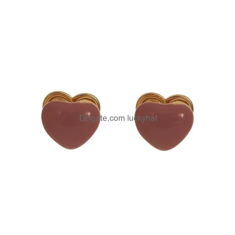 fashion jewelry cute pink heart earrings s925 silver post gold plating unique design ear clip stud earrings