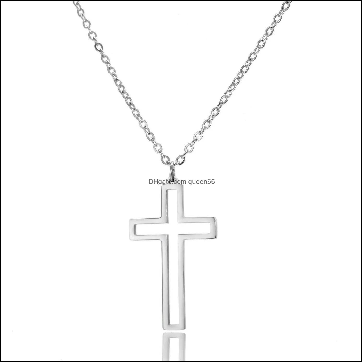 hollow stainless steel necklaces for women men long chain cross pendant religious christian ornament jewelry