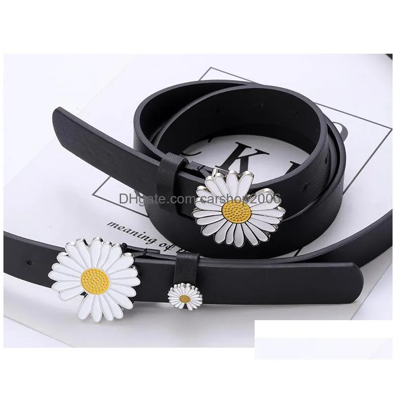 ladys fashion decoration belt daisy faux leather belts metal buckle pu leather belt