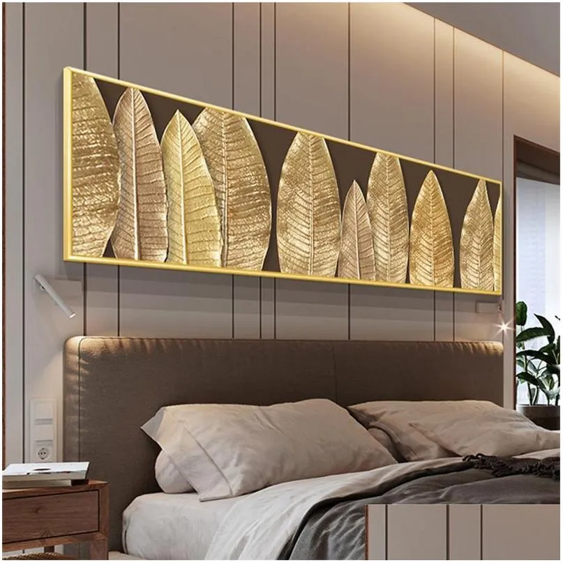 paintings golden leaf posters modern home decor bedside painting abstract pictures canvas and prints wall art for living room