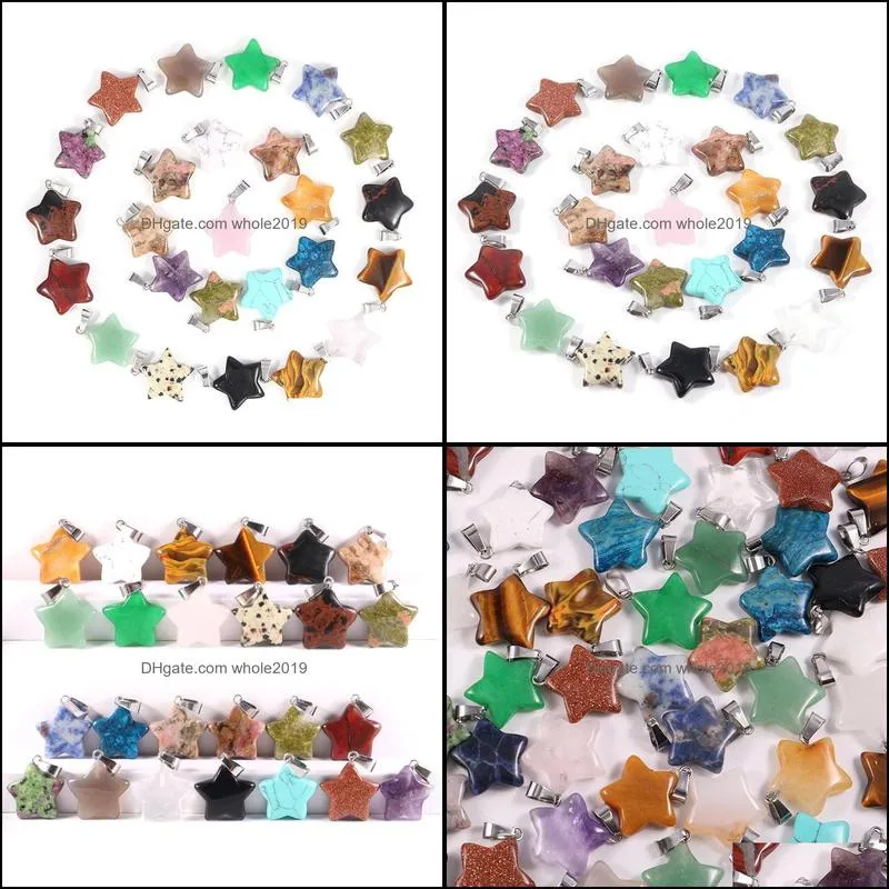 diy natural crystal stone star pendant necklaces jewelry with silver plated chain for women men lover fashion accessories