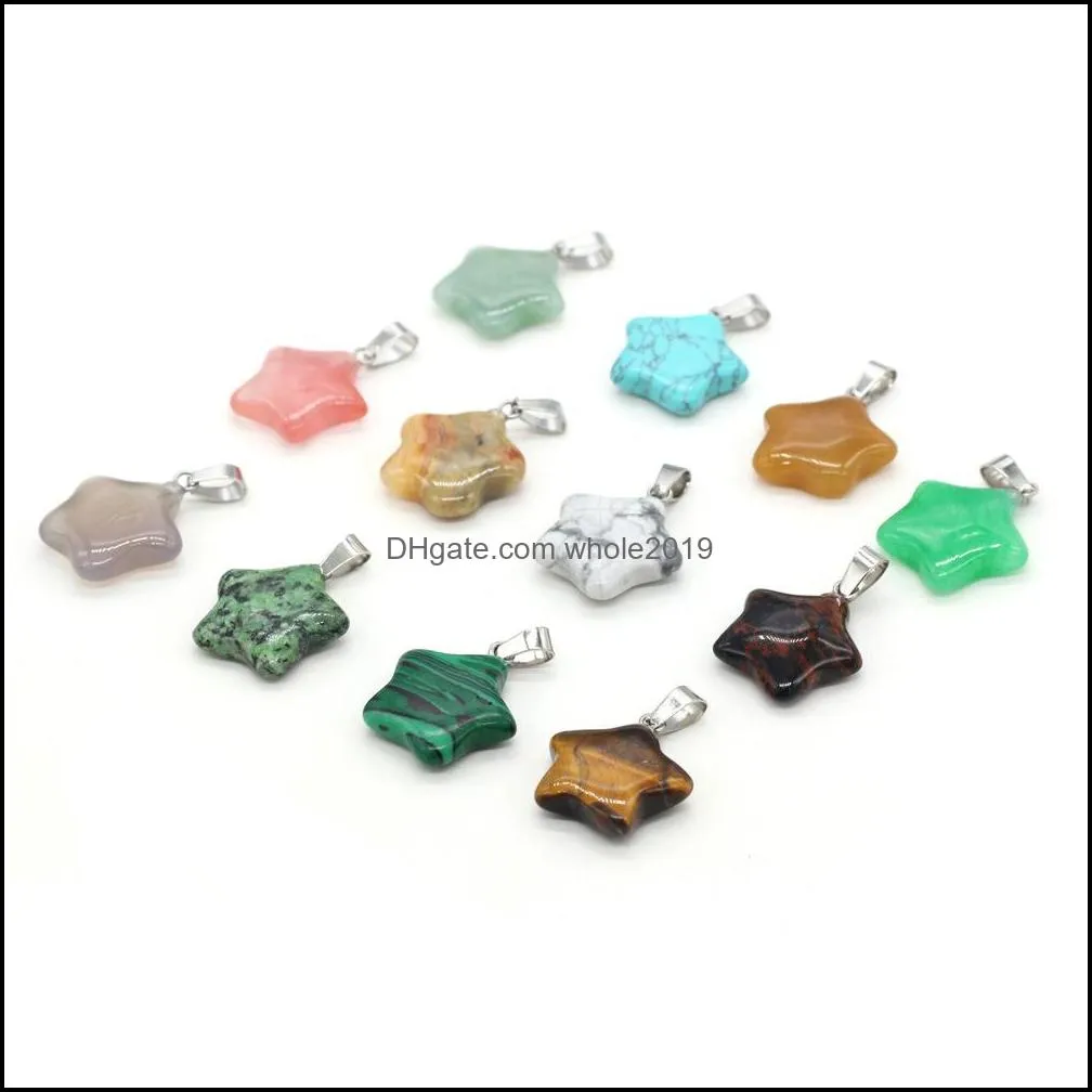 natural semiprecious stone pendants with handengraved fivepointed star pendant for jewelry making necklaces earrings 16x24mm