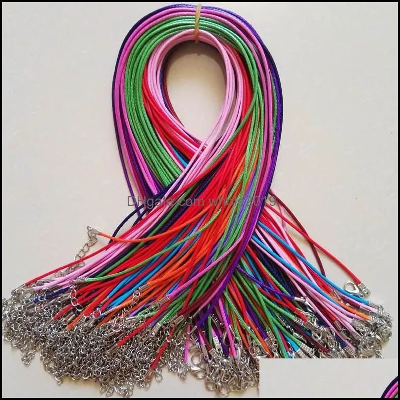 wholesale 1.5mm wax leather cord necklace rope 45cm chain lobster clasp diy jewelry accessories 100pcs/lot mix color