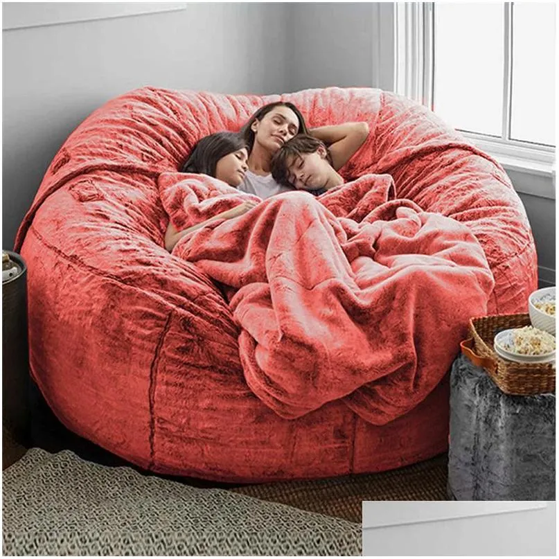 chair covers faux fur big round bean bag cover relax seat  soft fluffy without fillings lazy sofa bed living room lounge