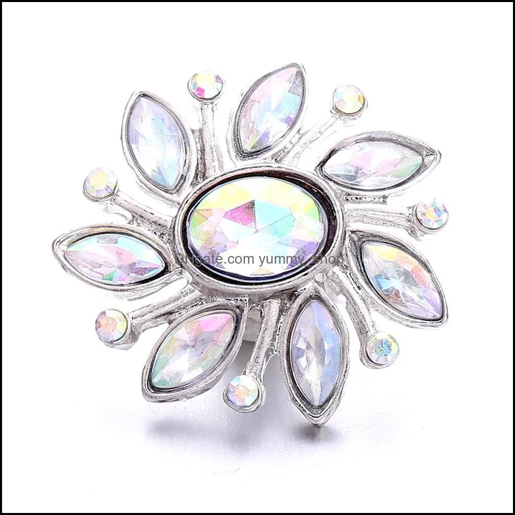 rhinestone flower snap button jewelry components silver 18mm metal snaps buttons fit bracelet bangle noosa b1218