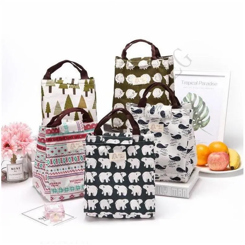 14 colors geometric printed oxford lunch bag portable insulated thermal food picnic lunch pouch stripe cooler lunch box